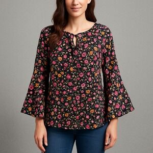 Old Navy Top Womens 2X Black Floral Bloomcore Boho Romantic Feminine Cottagecore